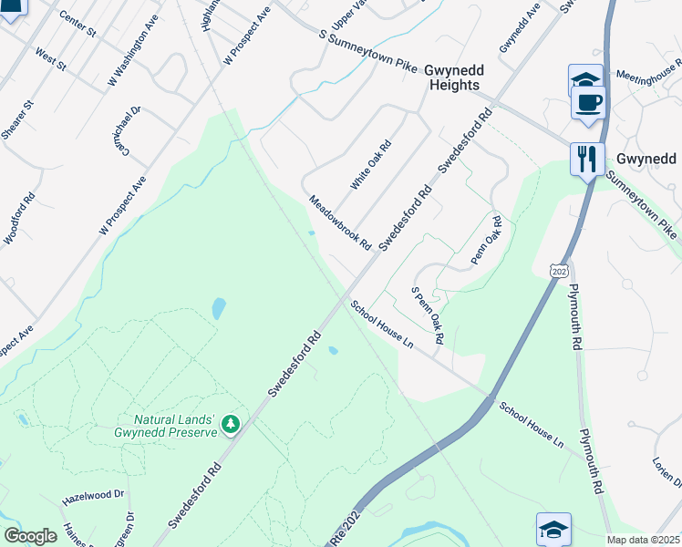 map of restaurants, bars, coffee shops, grocery stores, and more near 392 Langberg Lane in Ambler