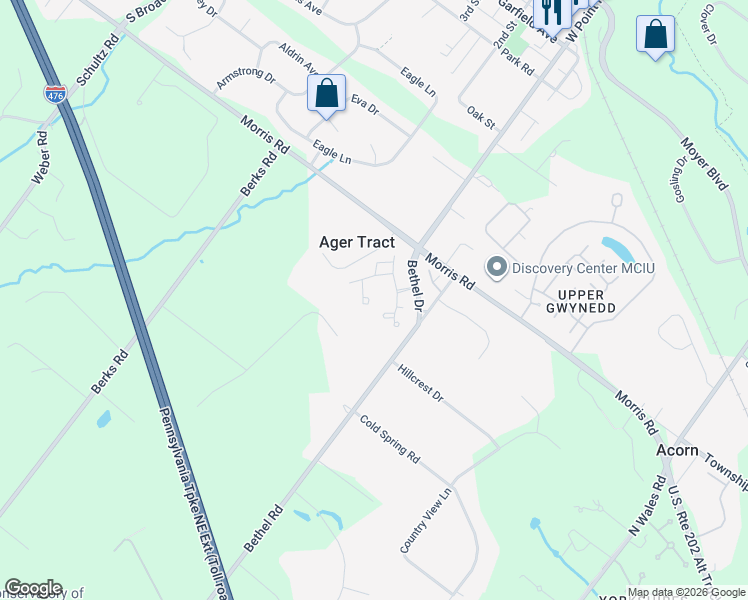 map of restaurants, bars, coffee shops, grocery stores, and more near 1102 Oak Circle in Lansdale