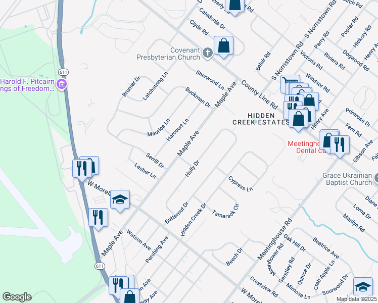 map of restaurants, bars, coffee shops, grocery stores, and more near 41 Maple Avenue in Hatboro