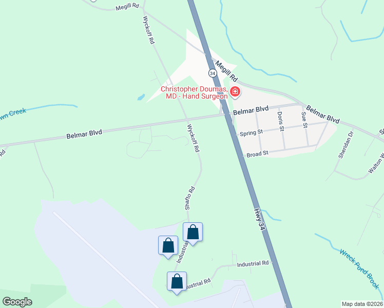 map of restaurants, bars, coffee shops, grocery stores, and more near 1617 Wyckoff Road in Monmouth County