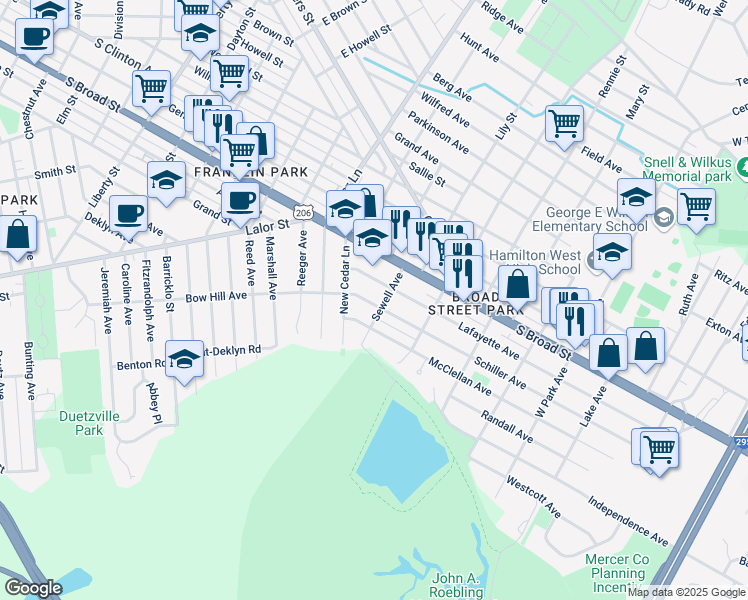 map of restaurants, bars, coffee shops, grocery stores, and more near 350 Schiller Avenue in Hamilton Township