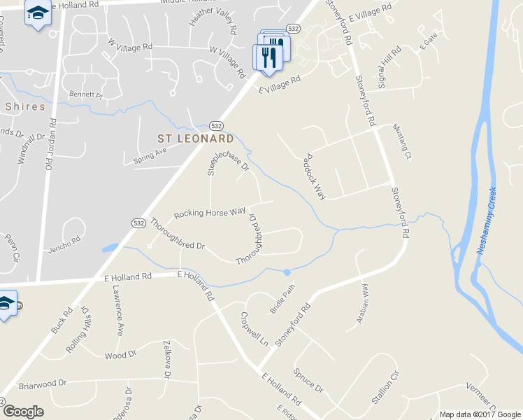 map of restaurants, bars, coffee shops, grocery stores, and more near 79 Rocking Horse Way in Holland