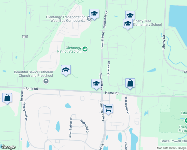 map of restaurants, bars, coffee shops, grocery stores, and more near 3584 Home Road in Powell