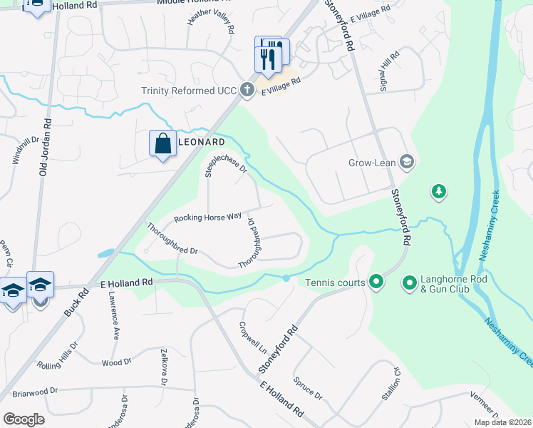 map of restaurants, bars, coffee shops, grocery stores, and more near 79 Rocking Horse Way in Holland