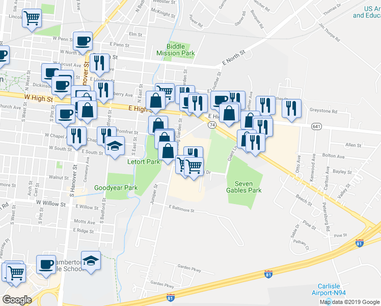 map of restaurants, bars, coffee shops, grocery stores, and more near 4 Buchannon Drive in Carlisle