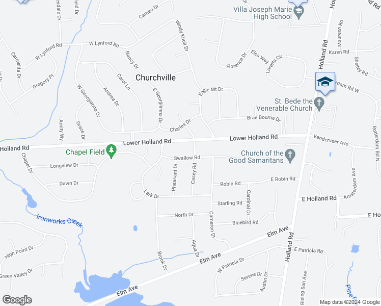 map of restaurants, bars, coffee shops, grocery stores, and more near 73 Swallow Road in Holland