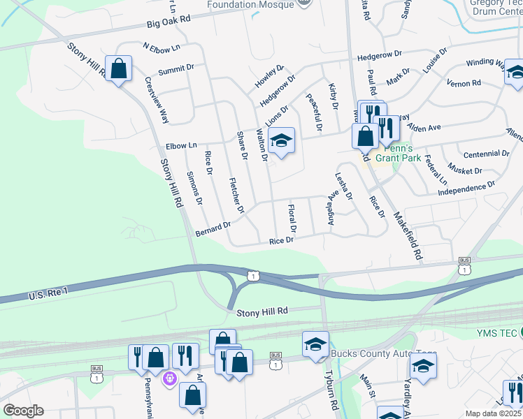 map of restaurants, bars, coffee shops, grocery stores, and more near 23 Bernard Drive in Morrisville