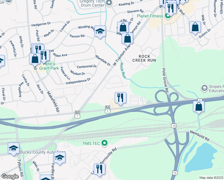 map of restaurants, bars, coffee shops, grocery stores, and more near 118 Juliet Road in Morrisville