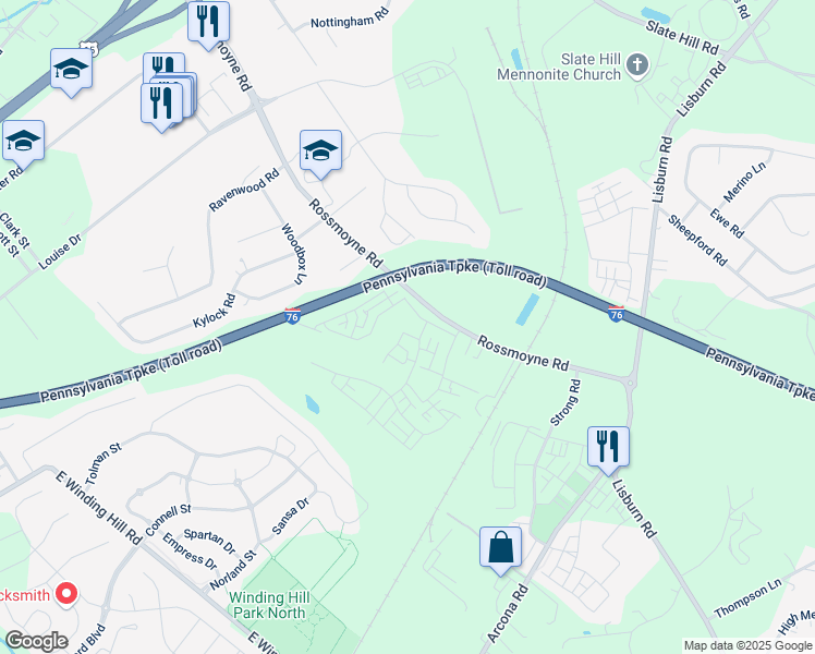 map of restaurants, bars, coffee shops, grocery stores, and more near 1326 Eckford Park in Mechanicsburg