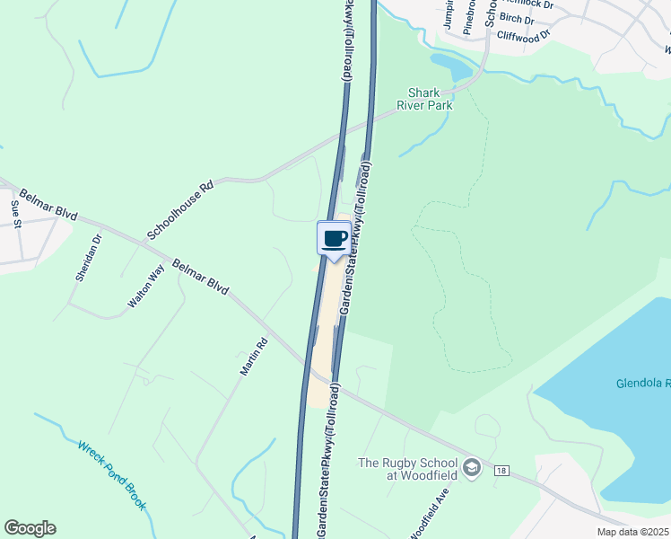 map of restaurants, bars, coffee shops, grocery stores, and more near Garden State Parkway in Wall Township