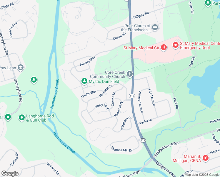 map of restaurants, bars, coffee shops, grocery stores, and more near 221 Hampton Drive in Langhorne