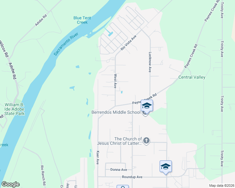 map of restaurants, bars, coffee shops, grocery stores, and more near 545 West Avenue in Red Bluff