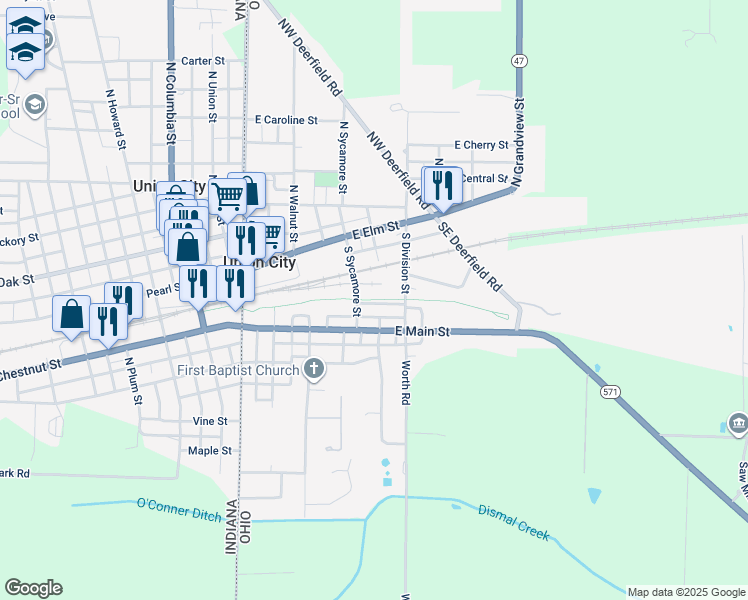 map of restaurants, bars, coffee shops, grocery stores, and more near Union City Gateway Trail in Union City