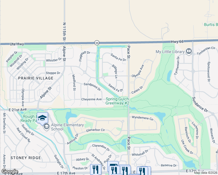 map of restaurants, bars, coffee shops, grocery stores, and more near 2203 Billings Lane in Longmont