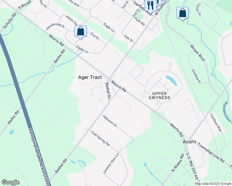 map of restaurants, bars, coffee shops, grocery stores, and more near 2596 Wister Court in Lansdale