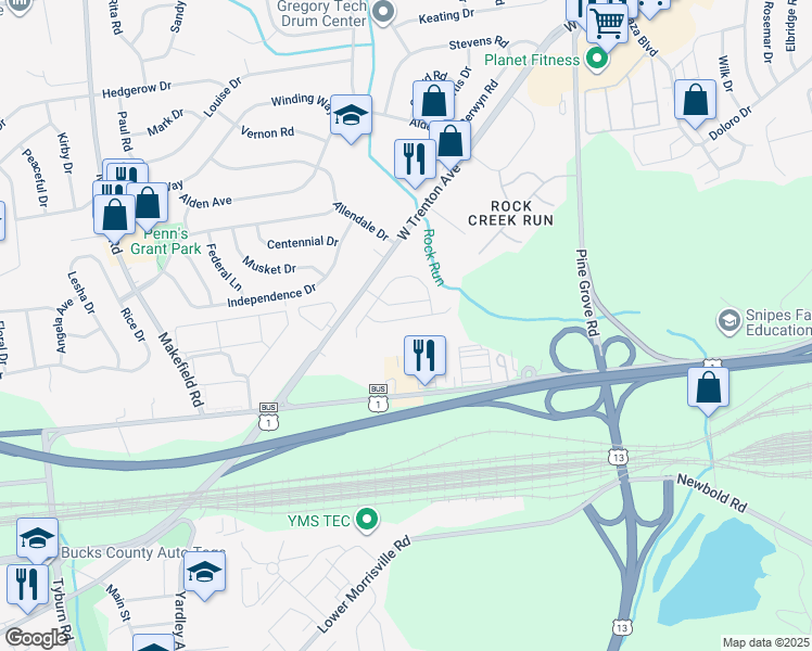 map of restaurants, bars, coffee shops, grocery stores, and more near 126 Juliet Road in Morrisville