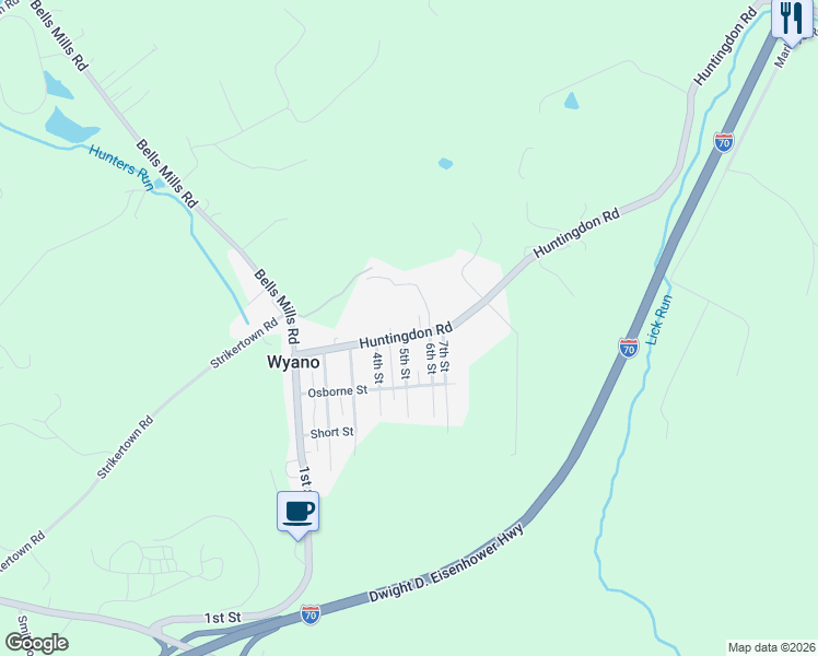 map of restaurants, bars, coffee shops, grocery stores, and more near 153 Huntingdon Road in Ruffs Dale