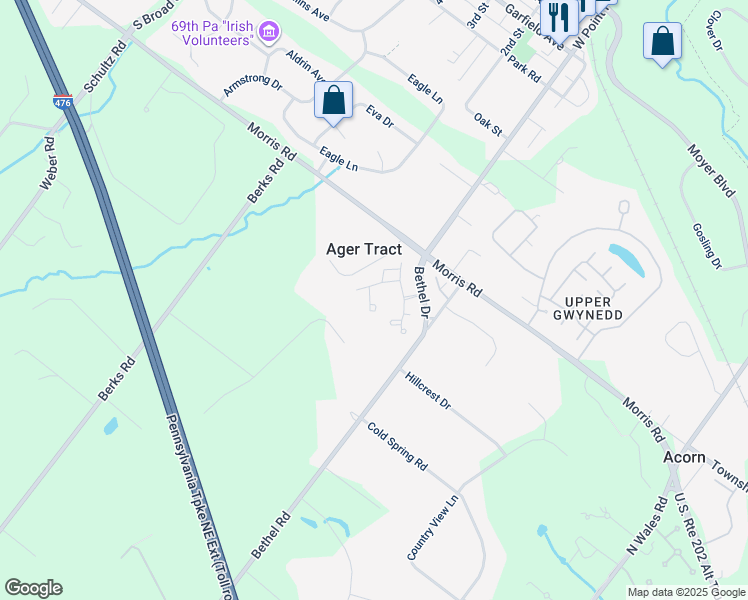 map of restaurants, bars, coffee shops, grocery stores, and more near 1401 Oak Circle in Lansdale