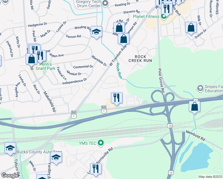map of restaurants, bars, coffee shops, grocery stores, and more near 126 Juliet Road in Morrisville