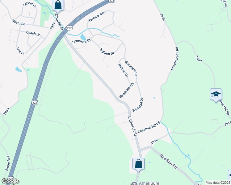 map of restaurants, bars, coffee shops, grocery stores, and more near 172 East Church Street in Stevens