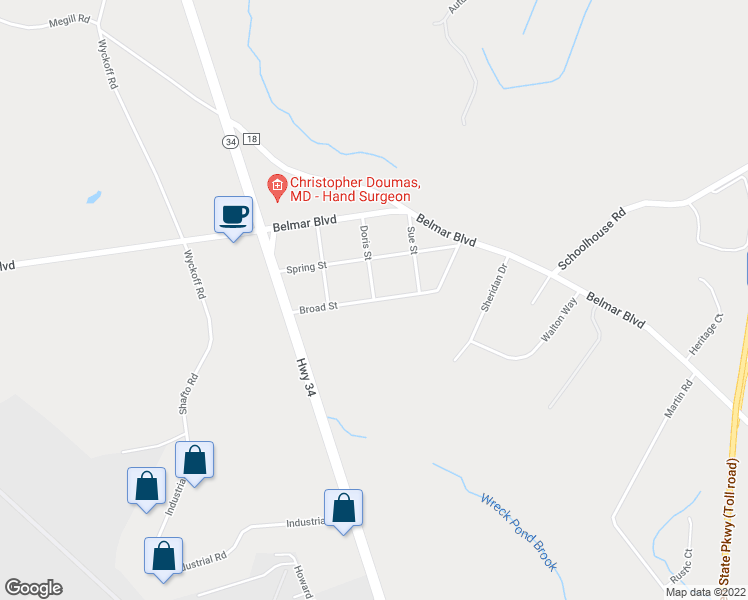 map of restaurants, bars, coffee shops, grocery stores, and more near 4700 Broad Street in Wall Township