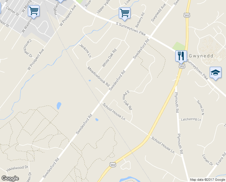 map of restaurants, bars, coffee shops, grocery stores, and more near 808 Swedesford Road in Ambler