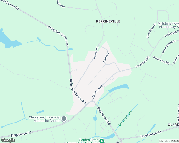 map of restaurants, bars, coffee shops, grocery stores, and more near 107 Agress Road in Millstone