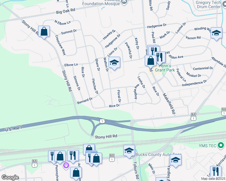 map of restaurants, bars, coffee shops, grocery stores, and more near 173 Walton Drive in Morrisville