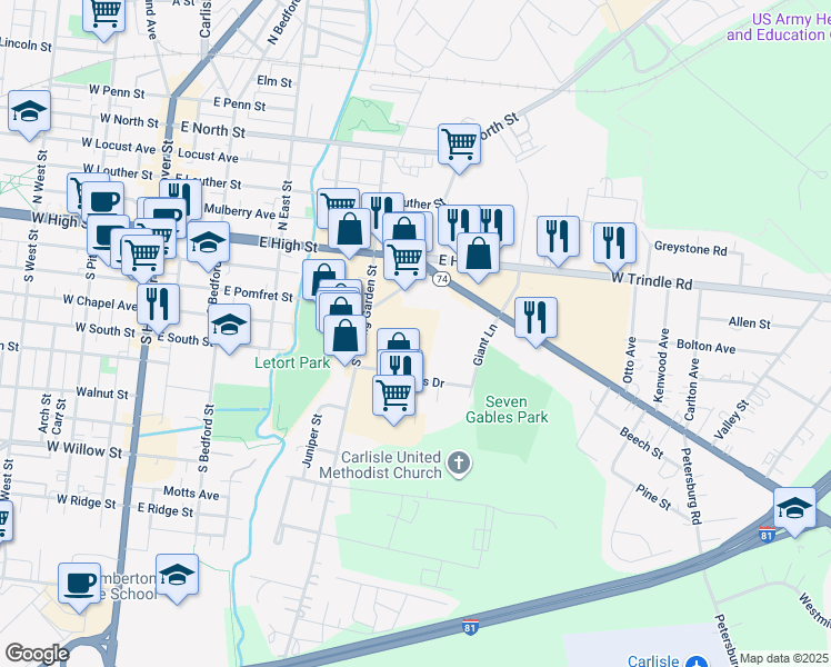 map of restaurants, bars, coffee shops, grocery stores, and more near 4 Buchannon Drive in Carlisle