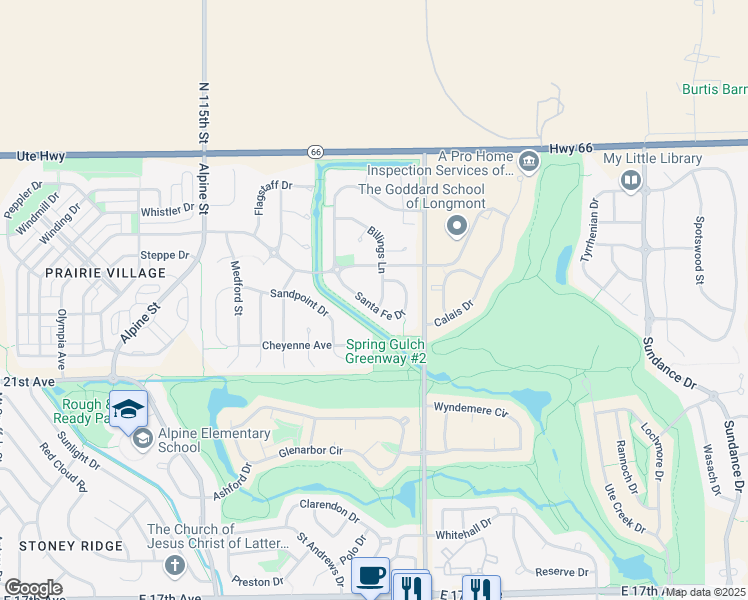 map of restaurants, bars, coffee shops, grocery stores, and more near 2203 Billings Lane in Longmont