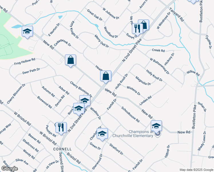 map of restaurants, bars, coffee shops, grocery stores, and more near 267 2nd Street Pike in Southampton