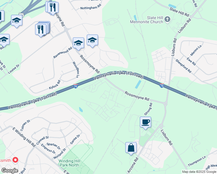 map of restaurants, bars, coffee shops, grocery stores, and more near 1326 Eckford Park in Mechanicsburg