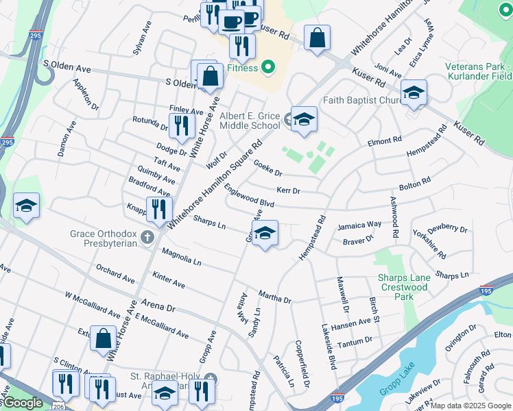 map of restaurants, bars, coffee shops, grocery stores, and more near 19 Englewood Boulevard in Hamilton Township