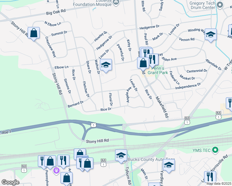 map of restaurants, bars, coffee shops, grocery stores, and more near 20 Annamarie Drive in Morrisville