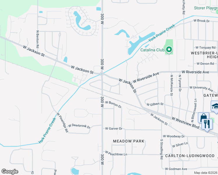 map of restaurants, bars, coffee shops, grocery stores, and more near 603 North Vierwood Way in Muncie