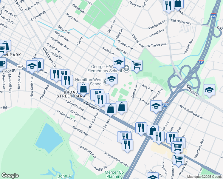 map of restaurants, bars, coffee shops, grocery stores, and more near 2720 South Clinton Avenue in Hamilton Township