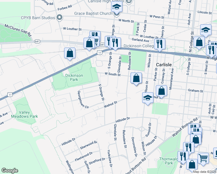 map of restaurants, bars, coffee shops, grocery stores, and more near 250 Glendale Street in Carlisle