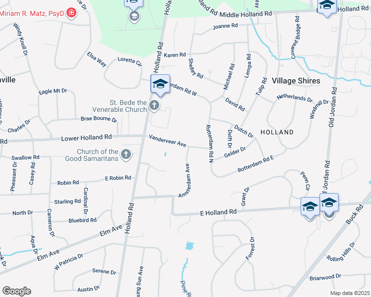 map of restaurants, bars, coffee shops, grocery stores, and more near 80 Vanderveer Avenue in Holland