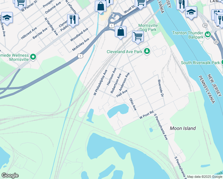 map of restaurants, bars, coffee shops, grocery stores, and more near 234 Robertson Avenue in Morrisville