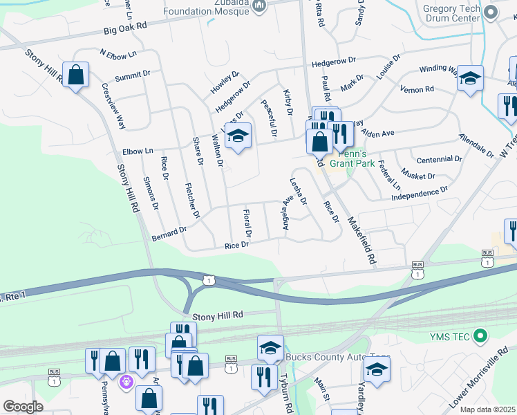 map of restaurants, bars, coffee shops, grocery stores, and more near 20 Annamarie Drive in Morrisville