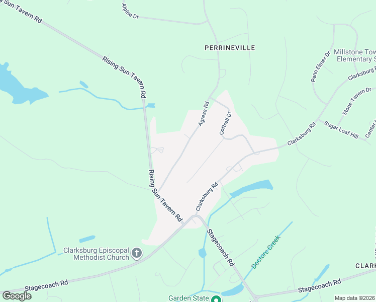 map of restaurants, bars, coffee shops, grocery stores, and more near 107 Agress Road in Millstone Township