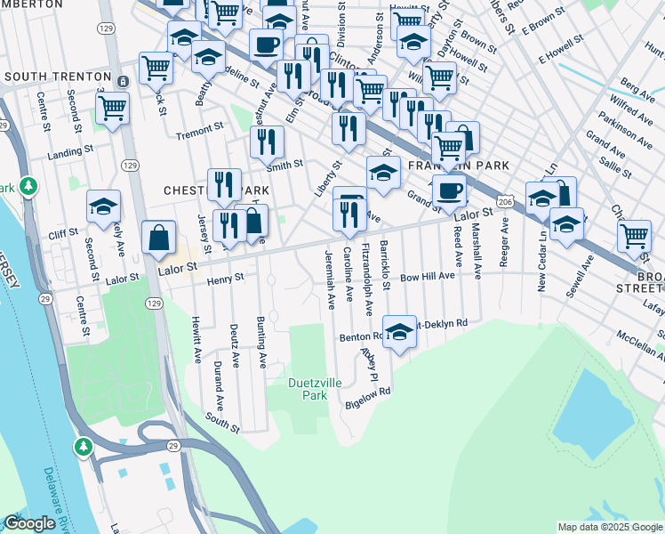 map of restaurants, bars, coffee shops, grocery stores, and more near 51 Caroline Avenue in Hamilton Township