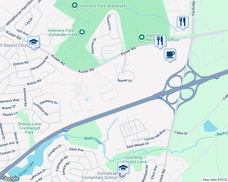 map of restaurants, bars, coffee shops, grocery stores, and more near 32 Pizzullo Road in Hamilton Township