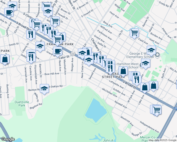 map of restaurants, bars, coffee shops, grocery stores, and more near 49 Lafayette Avenue in Hamilton Township