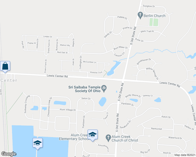 map of restaurants, bars, coffee shops, grocery stores, and more near 2355 Lewis Center Road in Lewis Center