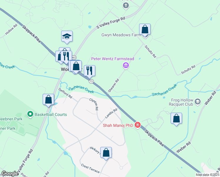 map of restaurants, bars, coffee shops, grocery stores, and more near 2901 Skippack Pike in Lansdale