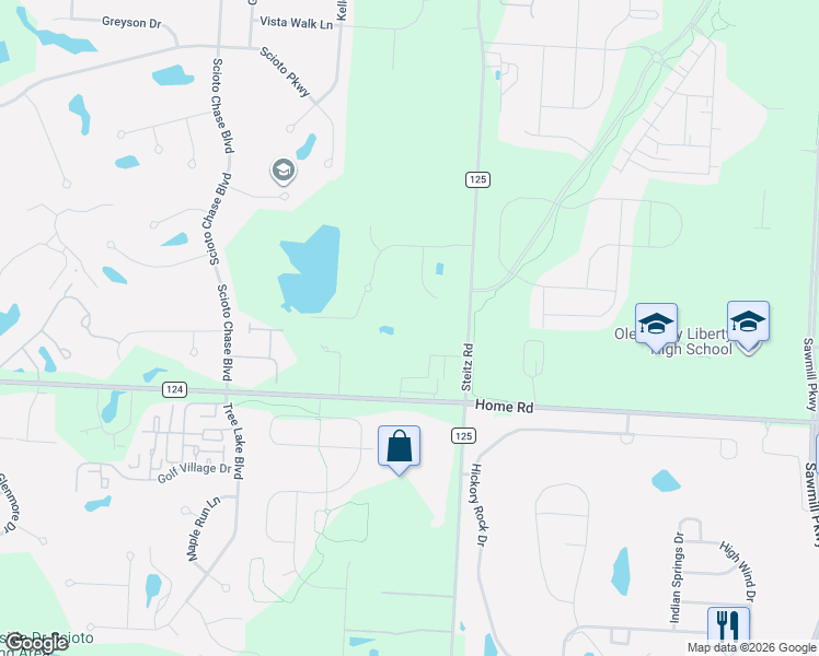 map of restaurants, bars, coffee shops, grocery stores, and more near 7312 Goldenrod Court in Powell