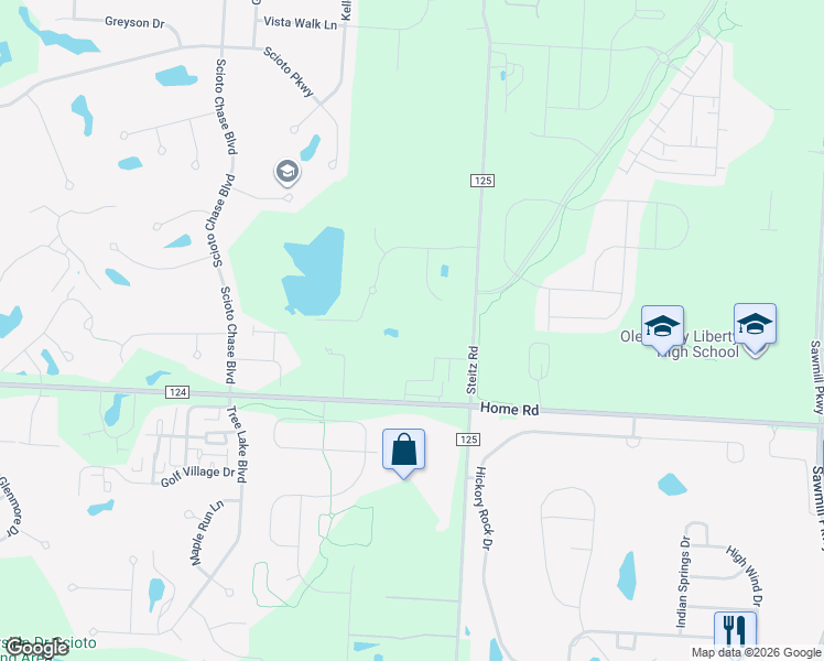 map of restaurants, bars, coffee shops, grocery stores, and more near 7312 Goldenrod Court in Powell