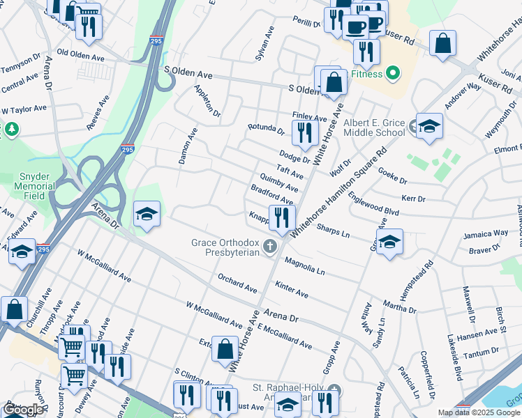 map of restaurants, bars, coffee shops, grocery stores, and more near 143 Chapman Avenue in Hamilton Township