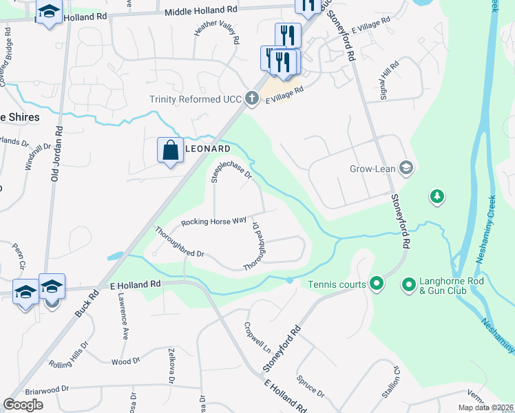 map of restaurants, bars, coffee shops, grocery stores, and more near 79 Rocking Horse Way in Holland